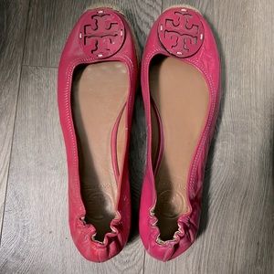 Tory Burch shiny pink patent leather logo espadrille flats 8.5 M